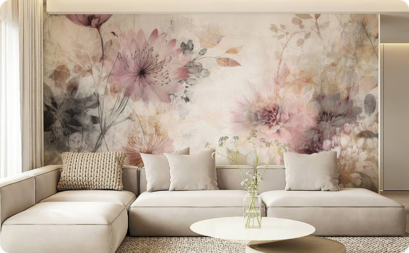 Pink Floral Wall Mural – Custom Botanical Wallpaper for Bedroom & Living Room